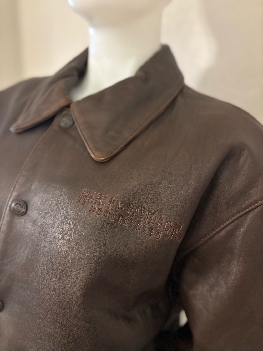 VNTG Harley-Davidson Legendary High Roller Brown Leather Bomber Varsity Jacket L - Picture 7 of 16